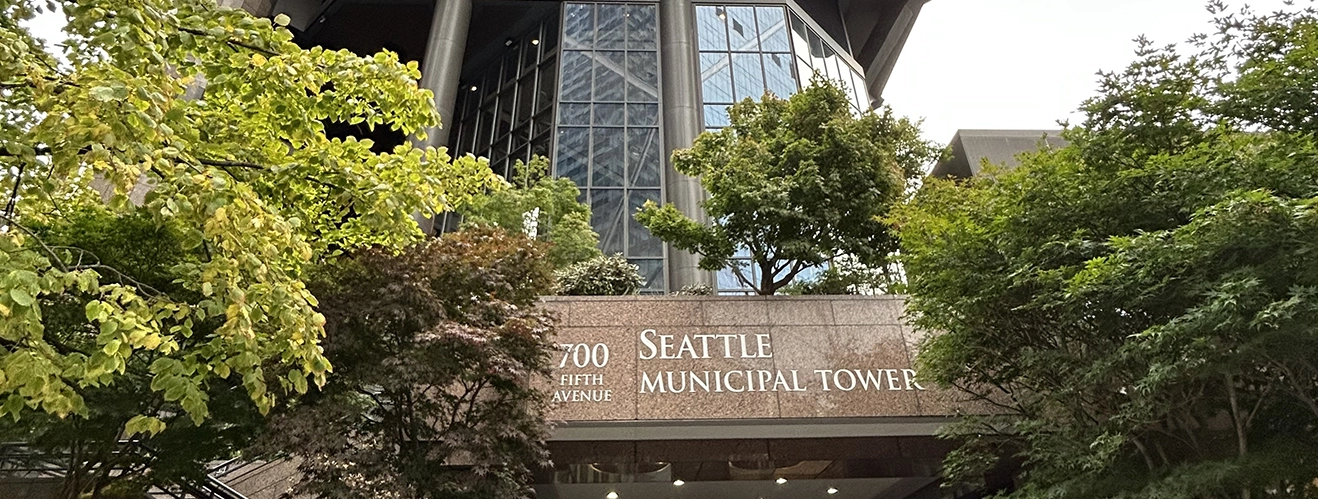 Seattle Municipal Tower entrance signage