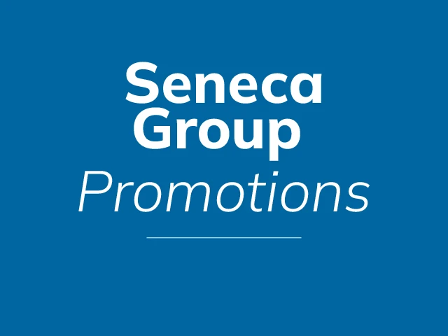 Seneca Group Promotions logo on a blue background with white text and a thin horizontal line underneath
