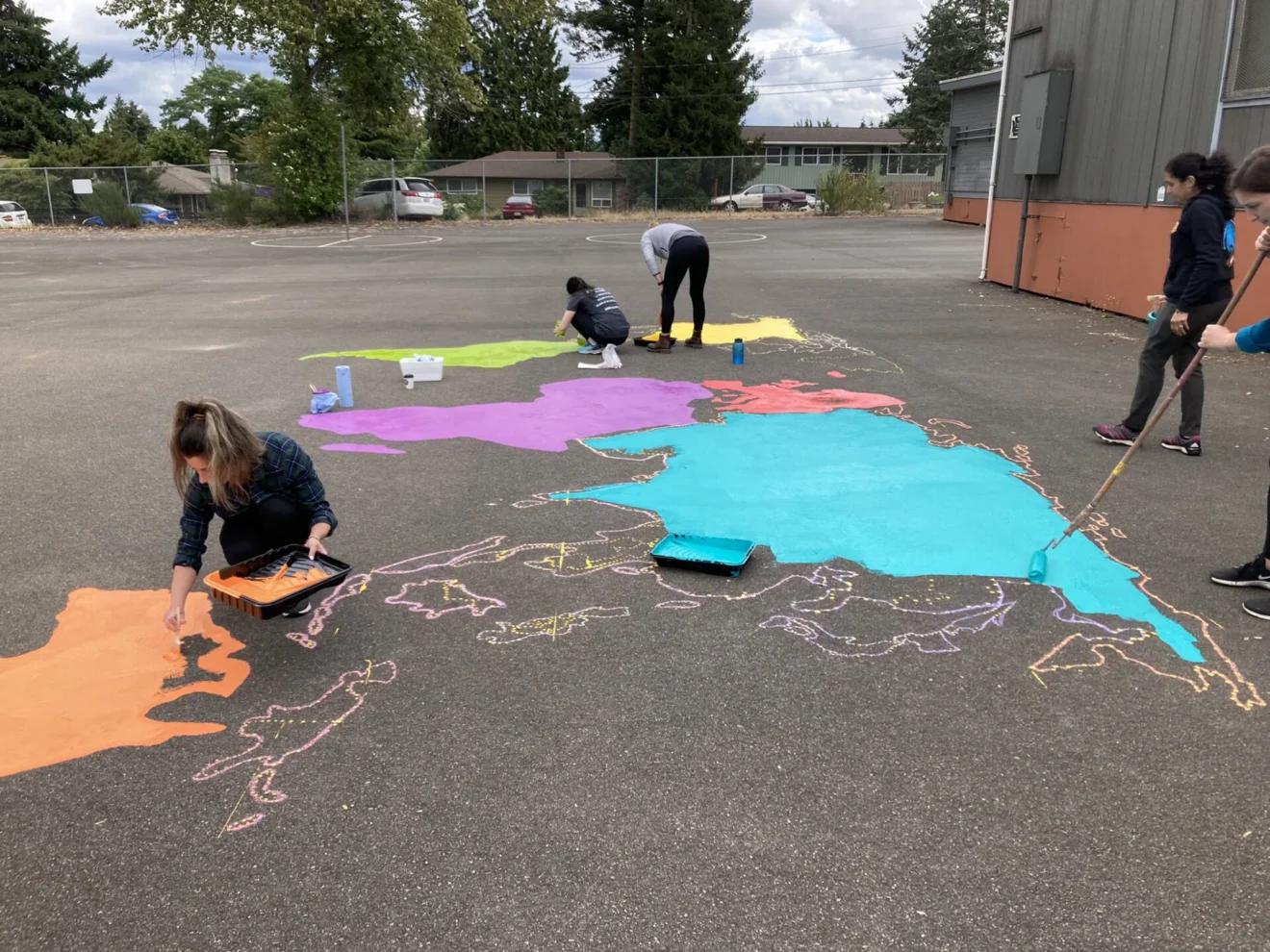 Seattle Day of Giving at Rainier Elementary - world map painting